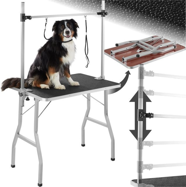 tectake Trimmtisch mit höhenverstellbarem Galgen und 2 Schlingen, Schwarz Silber, B/T/H: 105,5 x 50 x 159 cm - Bild 1