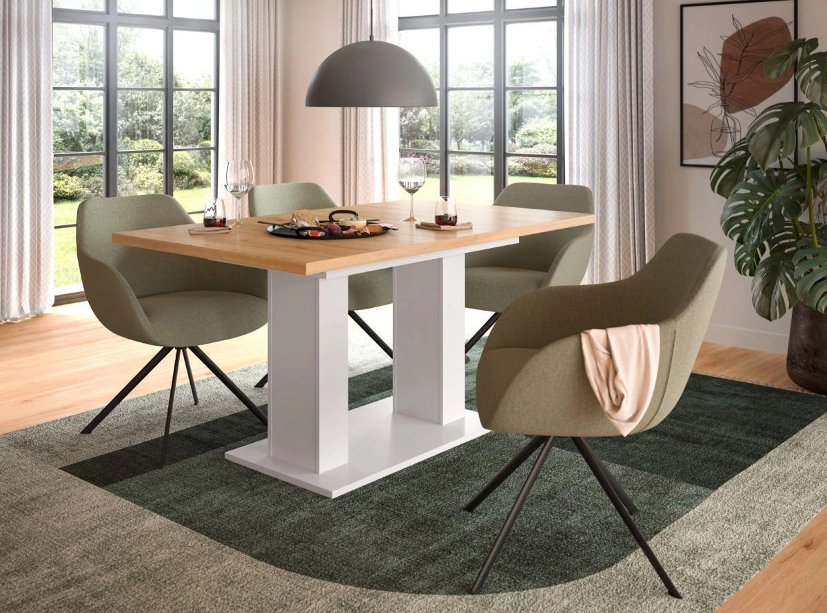 Inn.Furn Esstisch ausziehbar in Eiche und Weiß, rechteckiger Küchentisch modern - Bild 4