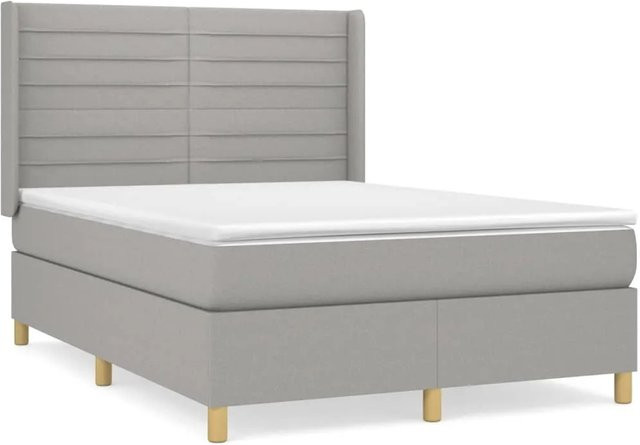 vidaXL Boxspringbett Hybrid mit Matratze und Kopfteil, Hellgrau, B/T/H: 140 x 200 cm - Bild 1