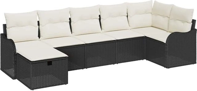 vidaXL L-Shape Sofa Set aus Poly-Rattan mit Kissen und integriertem Stauraum in Schwarz und Beige - Bild 1