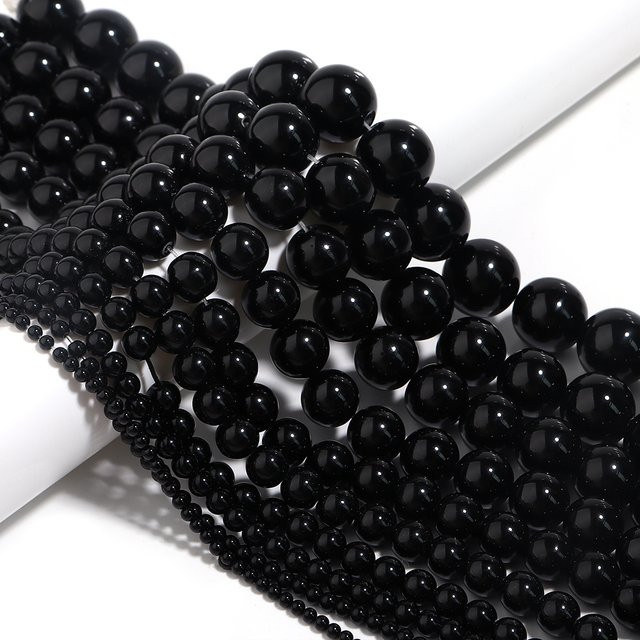 Strang Schwarz Onyx Naturstein Perlen, Runde Perlen, Unisex - Bild 1