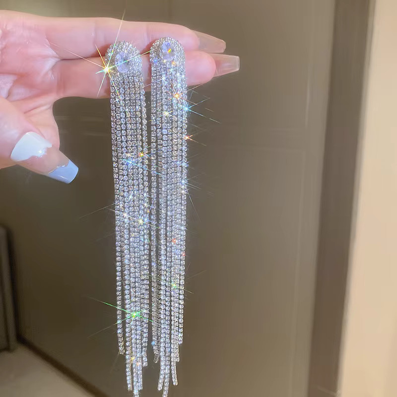 JIOFREE Clip-Ohrringe, Quaste, Kristall, Strass, Damen, Silber, Gold Farbe - Bild 2