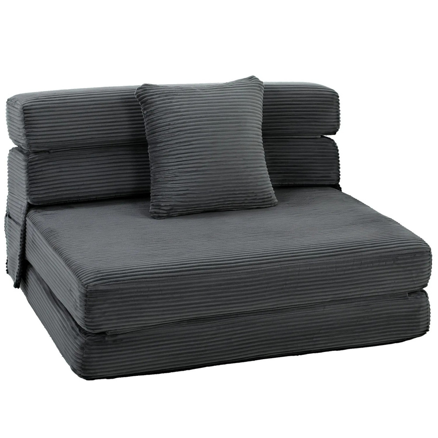 HOMCOM Bodenstuhl in Cordoptik aus Polyester und Schaumstoff, Grau, B: 76 cm, H: 62 cm, T: 100 cm - Bild 2