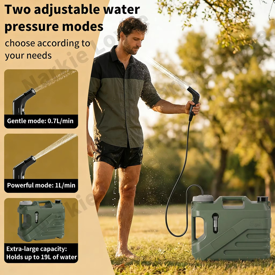 Wower Tragbares Bidet mit 19l Wassertank und 2m Schlauch, Wiederaufladbarer Shattaf-Sprüher für Camping und Reisen, Weiß/Grün - Bild 2