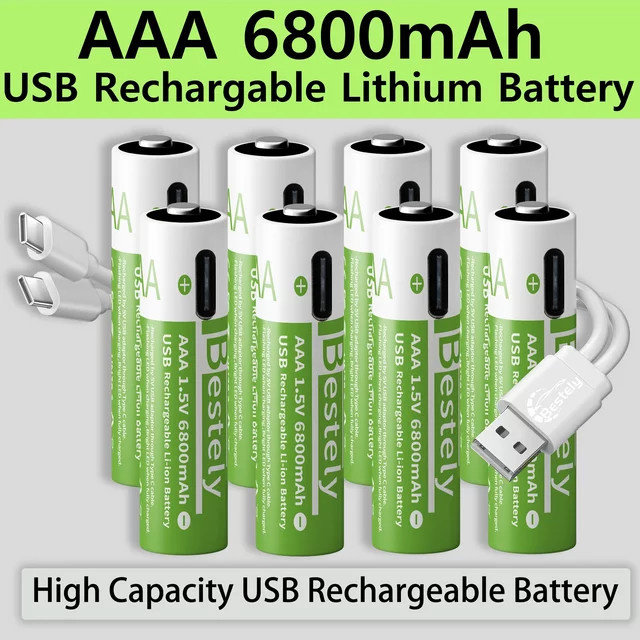 BaKKiter AAA Lithium-Ionen Akku mit 6800mAh und USB-C Anschluss, 1,5V wiederaufladbare Batterien - Bild 1