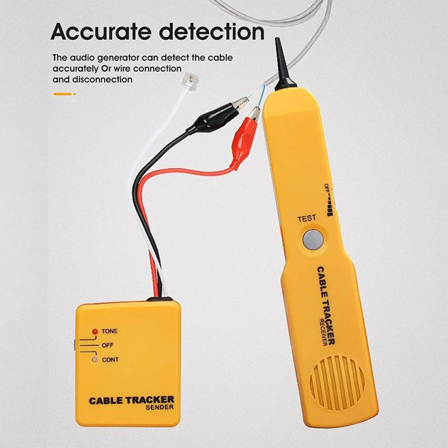 QHJIA Netzwerk Telefon Kabel Finder mit Ton Generator und Sonde, Draht Tracer und Circuit Tester mit RJ11 Stecker und Krokodilklemmen, Gelb - Bild 1