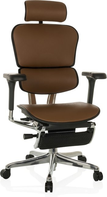 hjh OFFICE Luxus Chefsessel ERGOHUMAN PLUS LEGPRO GEN2 aus Leder in Braun mit Armlehnen und Kopfstütze, höhenverstellbar - Bild 1