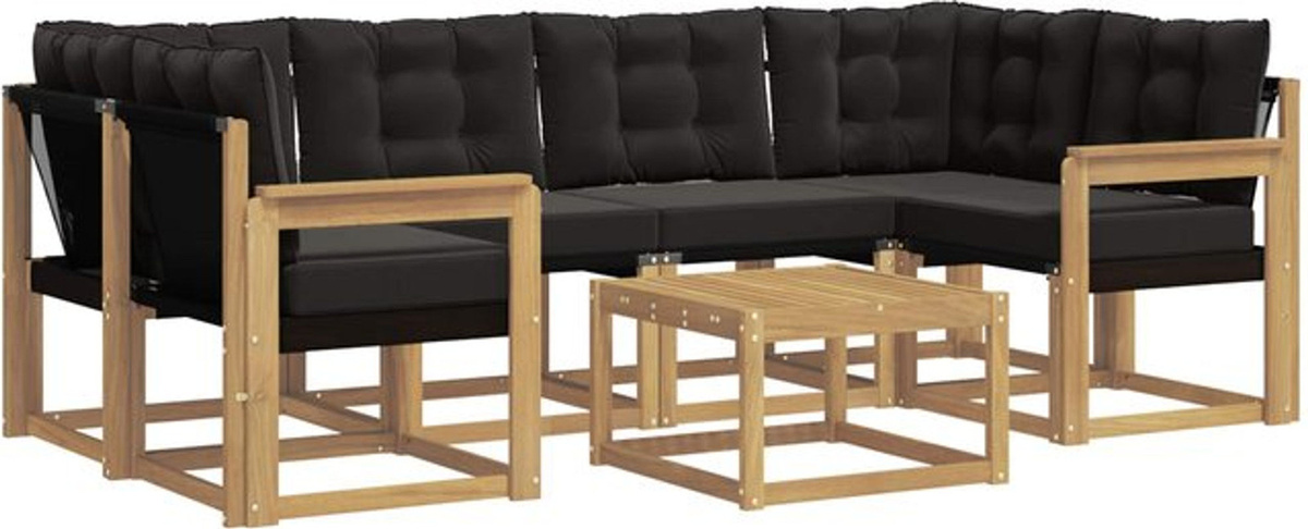 Modernes Outdoor-Sofagarnitur Set aus Akazie-Holz mit Kissen von vidaXL in Weiß und Schwarz, 7-teilige Loungemöbel-Garnitur - Bild 1