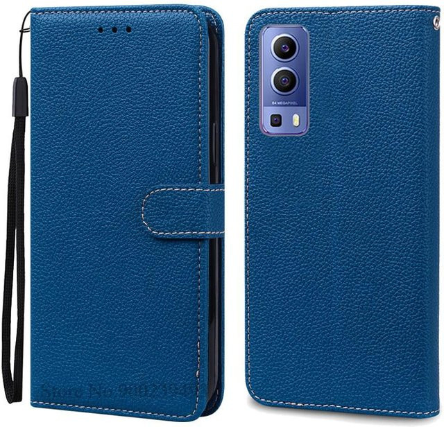 Leder-Brieftasche Klapphandyhülle für Vivo Y52 5G und Vivo Y72 5G in Navy Blau - Bild 1