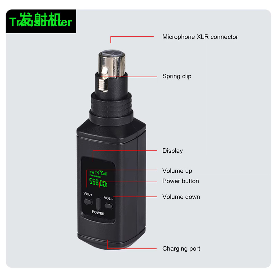 Alloet XLR-Mikrofon-Sender-Empfänger 2,4G Kabelloser Mikrofonadapter in Schwarz für Mischpult, PA-System und Lautsprecher - Bild 5