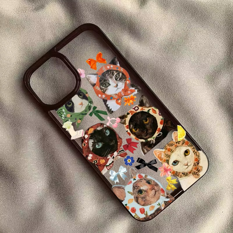 Transparente Handyhülle mit buntem Katzen-Design für iPhone 11 bis iPhone 17 Pro Max, Anti-Fall Hard Cover - Bild 1