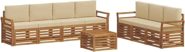 vidaXL Sofagarnitur 8-teilig aus Massivholz Akazie in Natur und Beige mit Tisch und Polstern - Bild 1