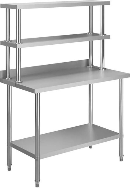 DELUKE Edelstahl Arbeitstisch SASO mit Aufsatzboard und Aufkantung, Farbe Silber, B/T/H: 120 x 60 x 150 cm - Bild 1