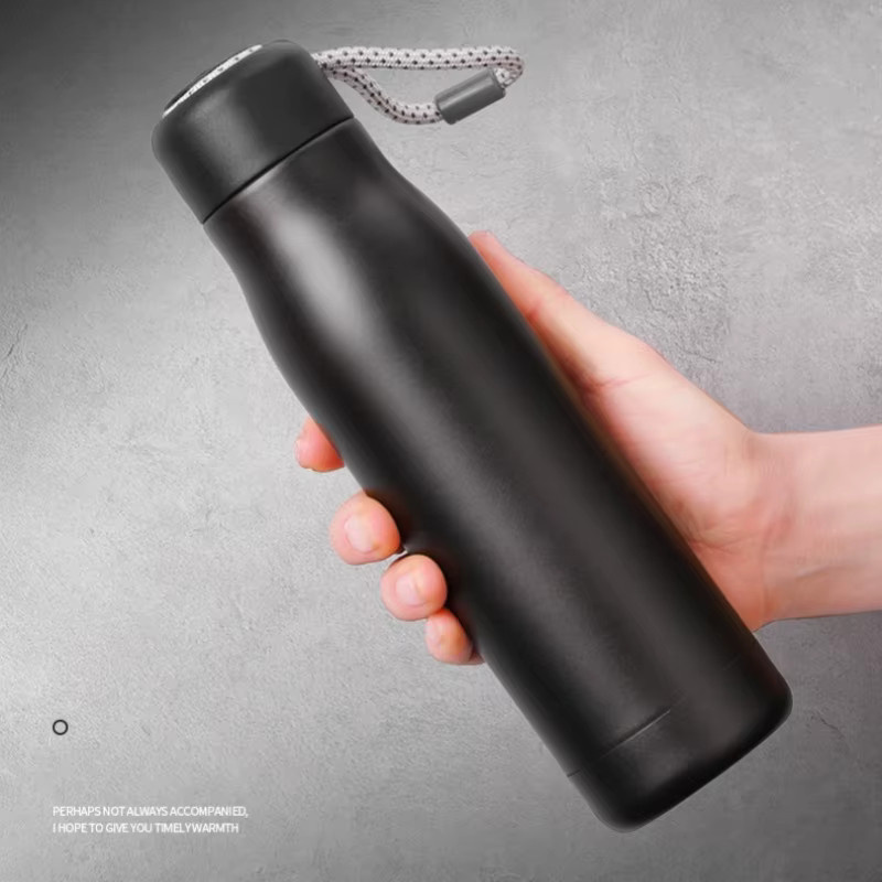 JUSTINLAU Thermosbecher Vakuumflaschen aus Edelstahl mit Seil für Outdoor-Reisen, 400 ml und 550 ml, Silber und Schwarz - Bild 6