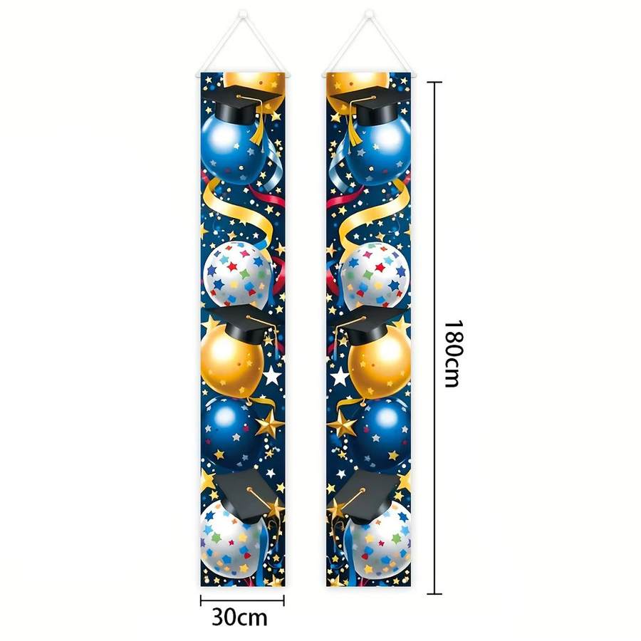 OURFETE Abschluss-Türbanner mit Abschlusskappe und Ballon-Motiv in Blau-Gold für deine Abschlussfeier 2026, B: 30 cm, H: 180 cm, T: 30 cm - Bild 6