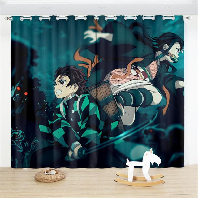 Demon Slayer Verdunkelungsvorhang mit Shinobu und Giyuu, 2 Paneele, Anime-Fenstervorhänge für dein Wohnzimmer, Mehrfarbig, Breite: 100 cm, Höhe: 160 cm - Bild 1