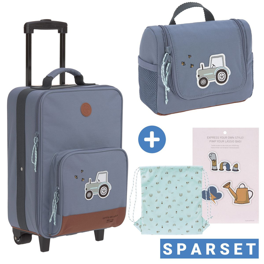 Lässig 2-tlg. Reise-Set Adventure Tractor in Blau mit Trolley und Washbag - Bild 1