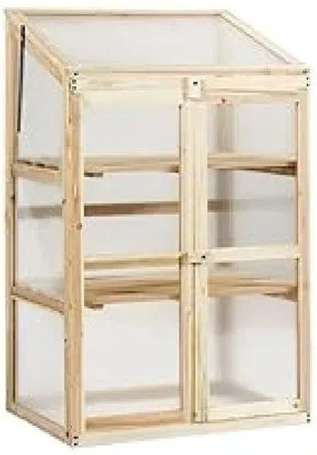 Costway 3 Etagen Frühbeet aus Holz mit 2 Türen und Polycarbonat-Abdeckung in Natur, B/T/H: 60 x 45 x 100 cm - Bild 1