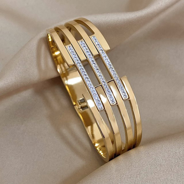Greatera Armreifen, Edelstahl, vergoldet, Intarsien Strass, Damen - Bild 1