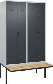 C+P Möbelsysteme Spind Classic PLUS Garderobenschrank mit Sitzbank, 4 Abteile, Anthrazit, B/T/H: 212 x 120 x 81,5 cm, Sitzfläche aus Buche-Hartholz - Bild 1