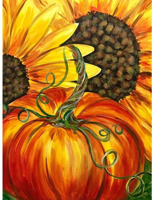 FIYO Diamant-Stickerei Set mit Sonnenblume und Kürbis in Schwarz und Multicolour, B/H: 30 x 20 cm - Bild 1