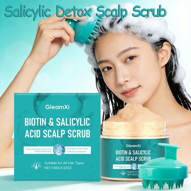 Gleamxi Kopfhautpeeling mit Salicylsäure und Massagebürsten-Set, Fettiges Haar - Bild 1