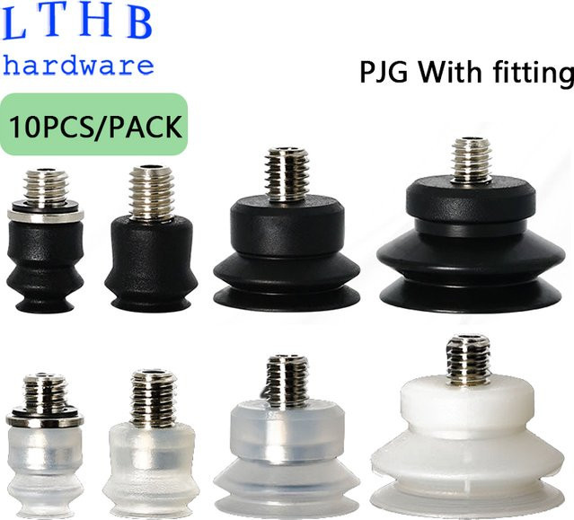 QIXIAO 10er Set Pneumatische Vakuum Saugnäpfe PJG mit Fitting aus Silikon für Spritzgussmaschinen und Roboterarme - Bild 1