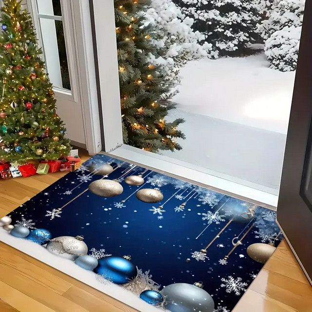 VIKAMA Weihnachtliche Teppich-Willkommensmatte mit hübschem Ball-Design für Innen und Außen, Multicolor - Bild 1