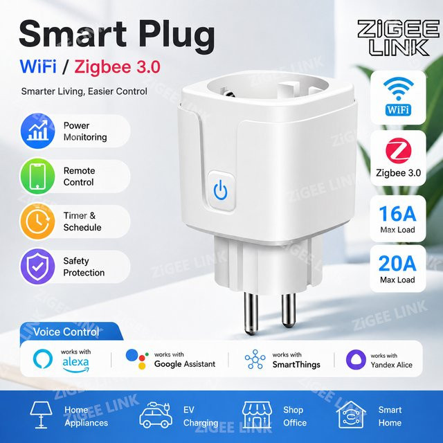Smart-Steckdose Zigbee 3.0 und WLAN in Weiß mit integriertem Stromverbrauchsmonitor, Timer und Szenario-Steuerung - Bild 1