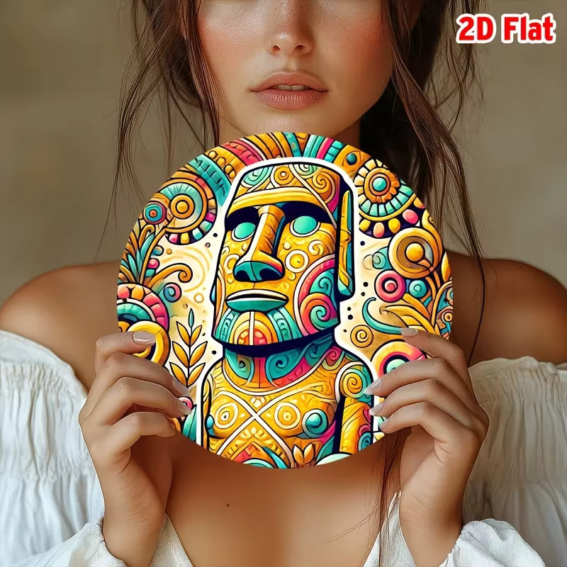 Potdemiel Wanddekoration Osterinsel Moai Statuen Vintage Polynesische Stammeskunst aus Metall, Mehrfarbig, B/H: 20 x 20 cm - Bild 3