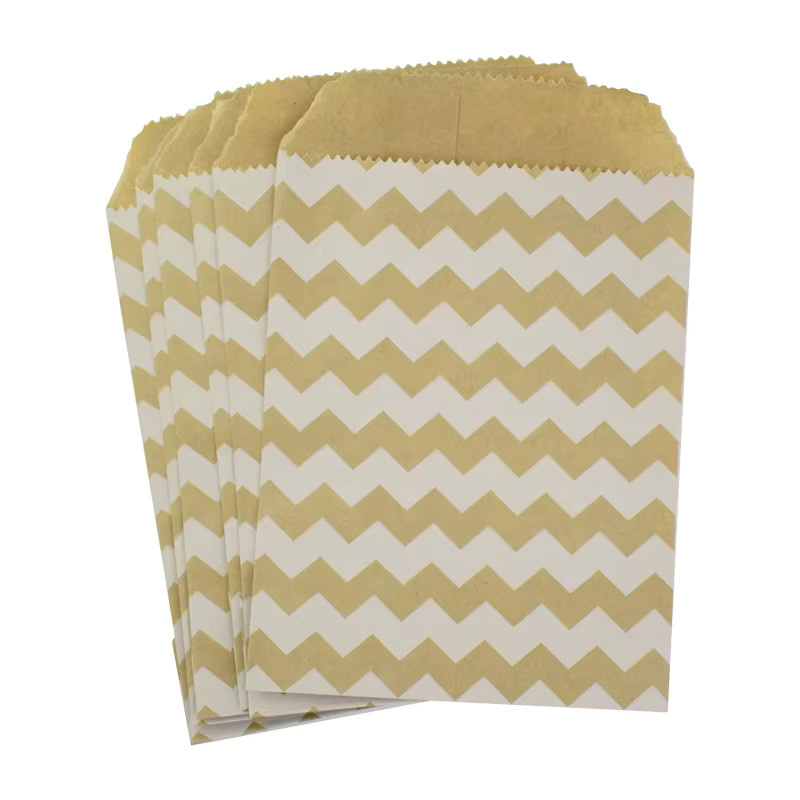 50 Stück Casame Kraftpapiertüten mit Chevron-Design in Beige für Popcorn und Lebensmittel, B: 15 cm, H: 10 cm - Bild 1