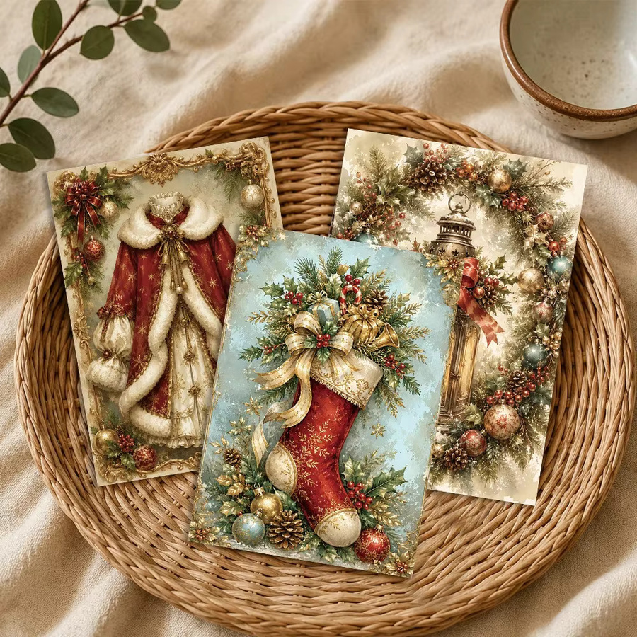 32 Stück Vintage-Weihnachtspostkarten in Blau und Multicolour aus Papier für DIY-Projekte und Wanddekoration - Bild 2