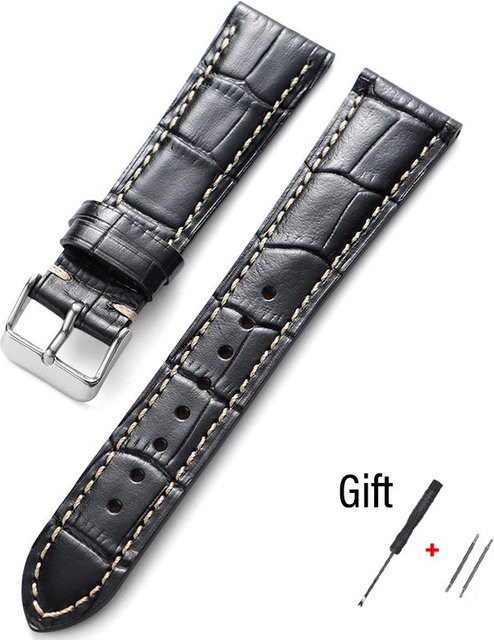 Uhrenarmband Kalbsleder, Krokodilmuster, Schwarz, Herren - Bild 1