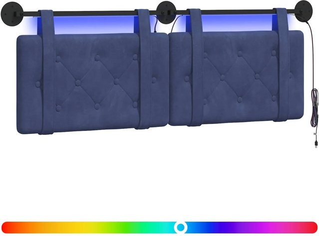 vidaXL Hängendes Kopfteil aus Samt mit integrierter LED-Beleuchtung, Blau, B: 130 cm, H: 55 cm, T: 5 cm - Bild 1