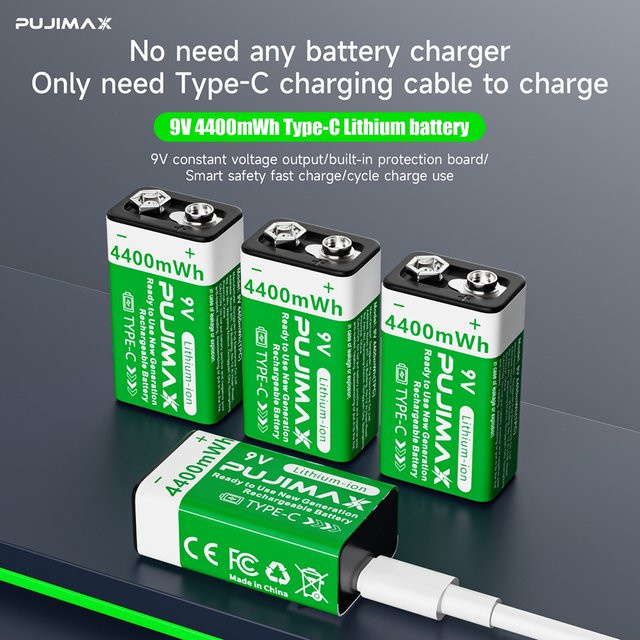 PUJIMAX 9V Li-Ionen-Batterie 4400mWh mit USB-C Anschluss für Multimeter und RC-Modelle - Bild 1