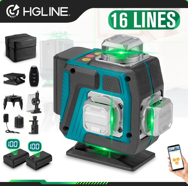 HGLINE 16-Linien 4D Laser-Nivelliergerät mit Leistungsanzeige und selbstnivellierender 360-Grad Horizontal- und Vertikal-Kreuzlaser-Funktion - Bild 1