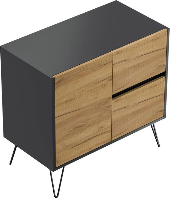Posseik Sideboard Industrial C in Grafit und Eiche mit 2 Schubladen und 1 Tür - Bild 1