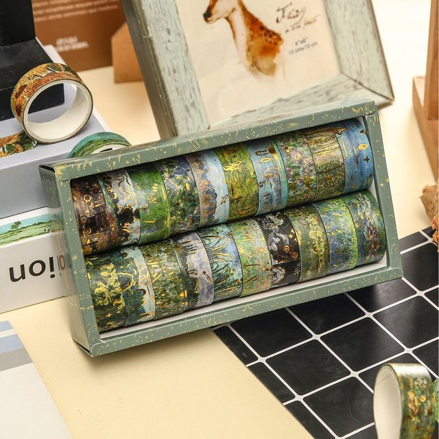 20 Rollen Washi Tape im Vintage Ölgemälde-Stil mit Blumen- und Landschaftsmustern, Multicolor, Dekoratives Papier für DIY Scrapbook und Geschenkverpackungen - Bild 1