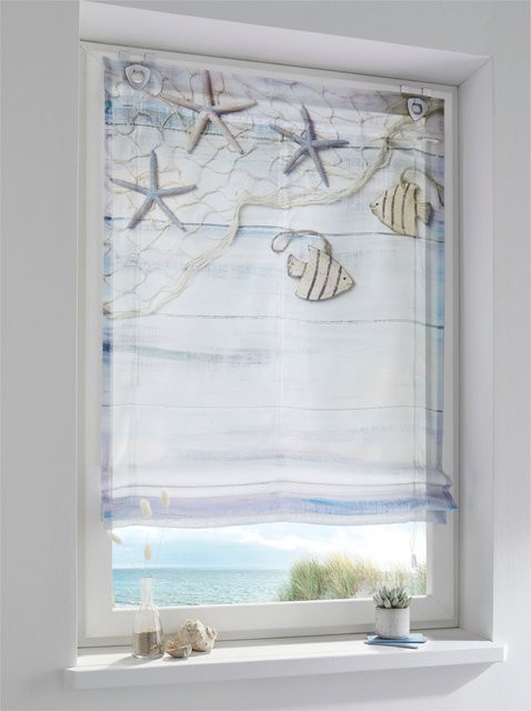 Raffrollo Heine Home Voile in Transparent Blau mit maritimem Graphic-Design, Breite: 130 cm, Höhe: 45 cm - Bild 1