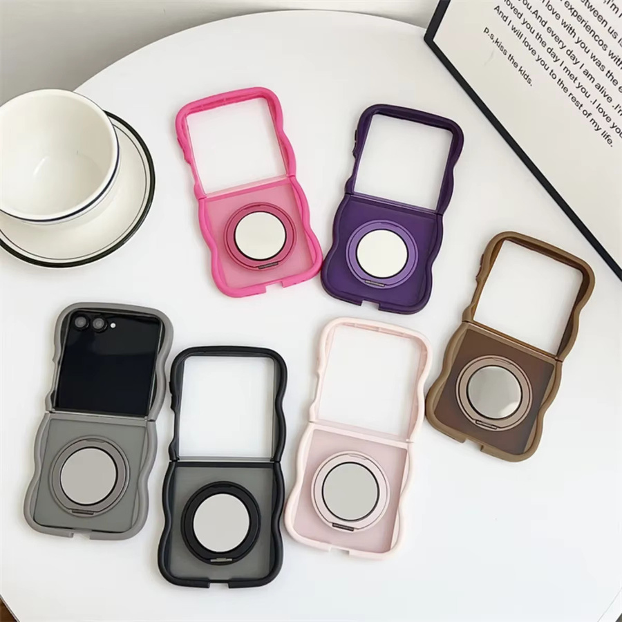 Magnetische Frosted Matte Wave Handyhülle mit Spiegel und Rotationsständer für Samsung Galaxy Z Flip 7 6 5 4 3 FE in Purple - Bild 3