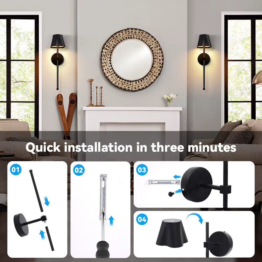 Hidixon 2er Set kabellose Wandleuchten in Schwarz, wiederaufladbare moderne Wandbeleuchtung mit Fernbedienung für Schlafzimmer und Flur - Bild 5