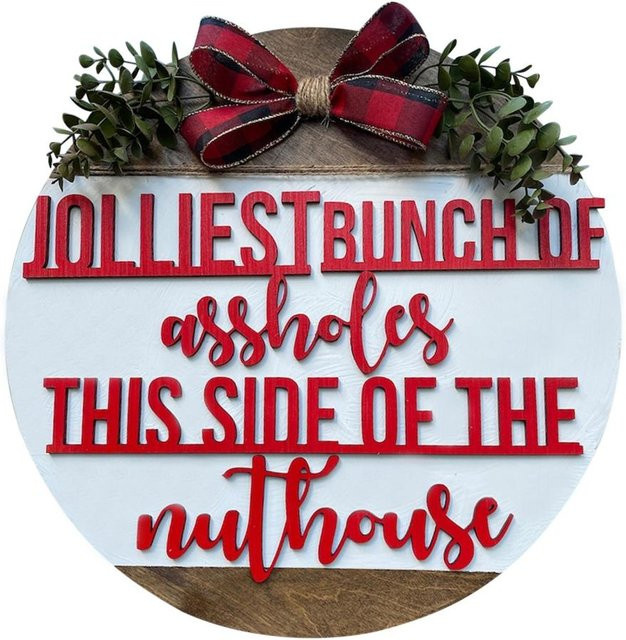 CosyHome Weihnachts-Türhänger aus Holz, runder Weihnachtskranz in Schwarz und Weiß für deine Haustür - Bild 1
