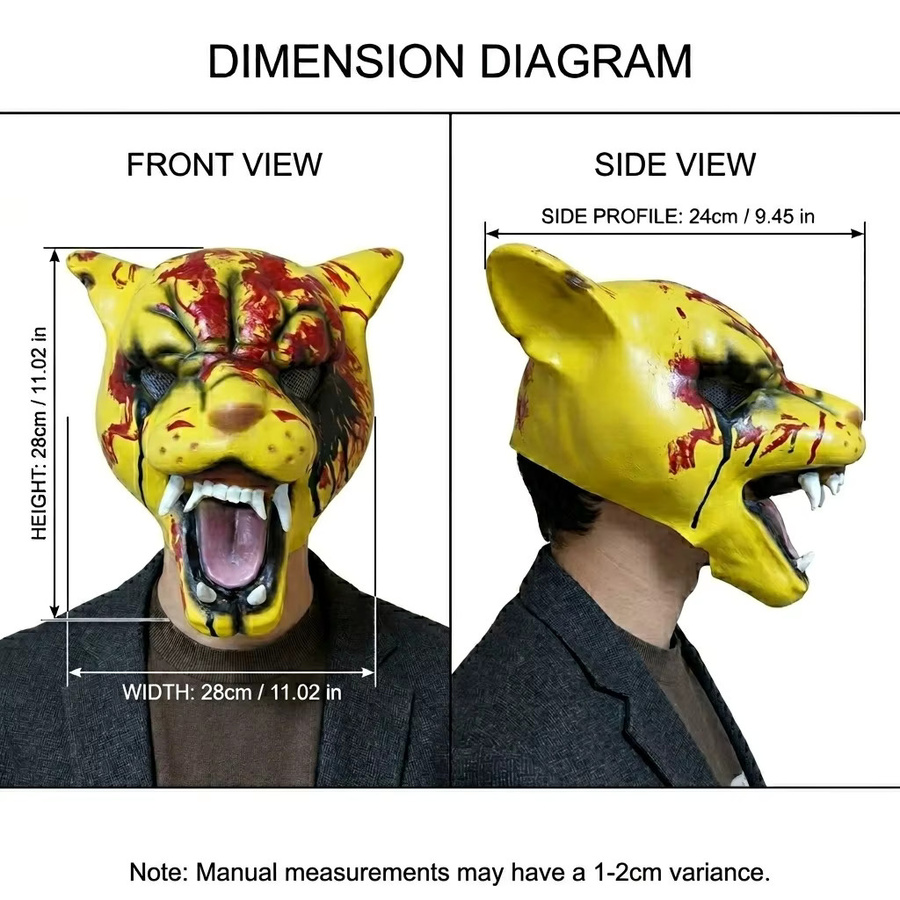 patygr Horror Blutige Tiger-Maske, Vollkopf-Latex-Tiermaske, Unisex - Bild 3