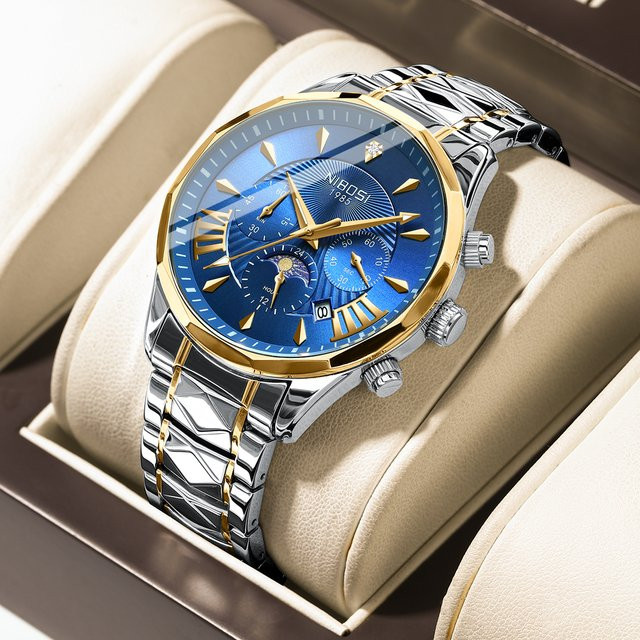 NIBOSI Chronograph, Quarz, Edelstahl, Blau, Herren - Bild 1