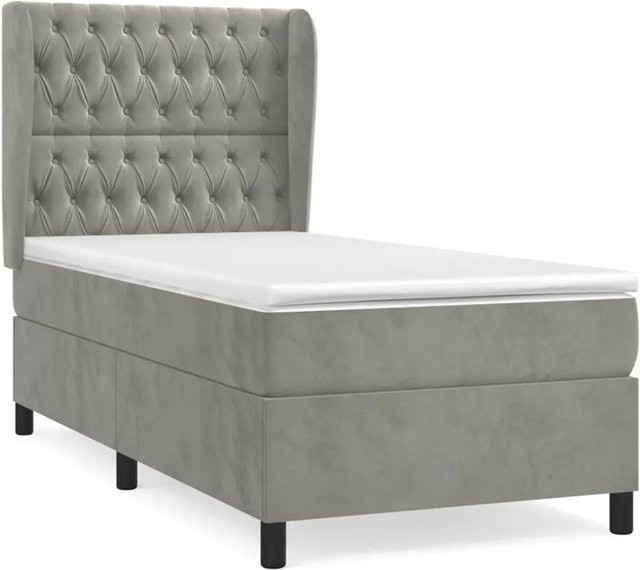 vidaXL Boxspringbett mit Matratze in Hellgrau aus Samt, B/T/H: 80 x 200 x 118 cm - Bild 1