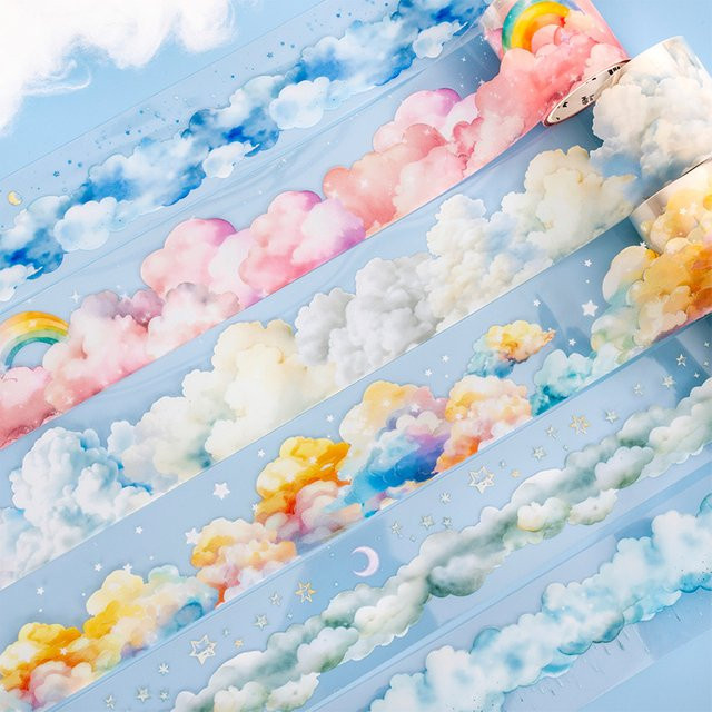Kawaii Sky Cloud Washi Tape mit Wolken- und Regenbogenmotiven, Mehrfarbig, Breite: 4,5 cm, Länge: 200 cm - Bild 1