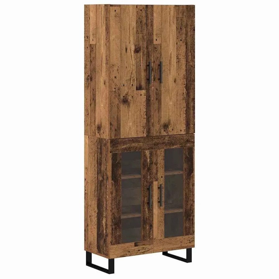vidaXL Highboard 2-teilig aus Altholz und Glas in Braun, B/T/H: 180 x 34 x 69,5 cm - Bild 2