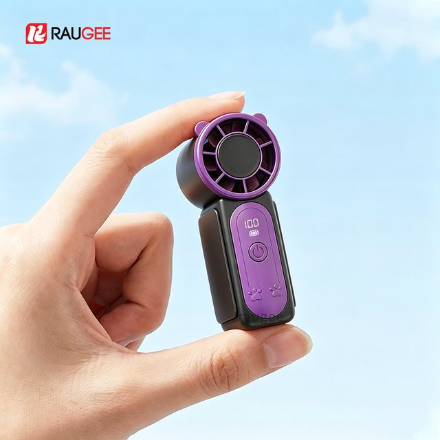 Tragbarer Mini-Handventilator von raugee mit Digitalanzeige, USB wiederaufladbar, 100 Gänge, Grau oder Lila - Bild 1