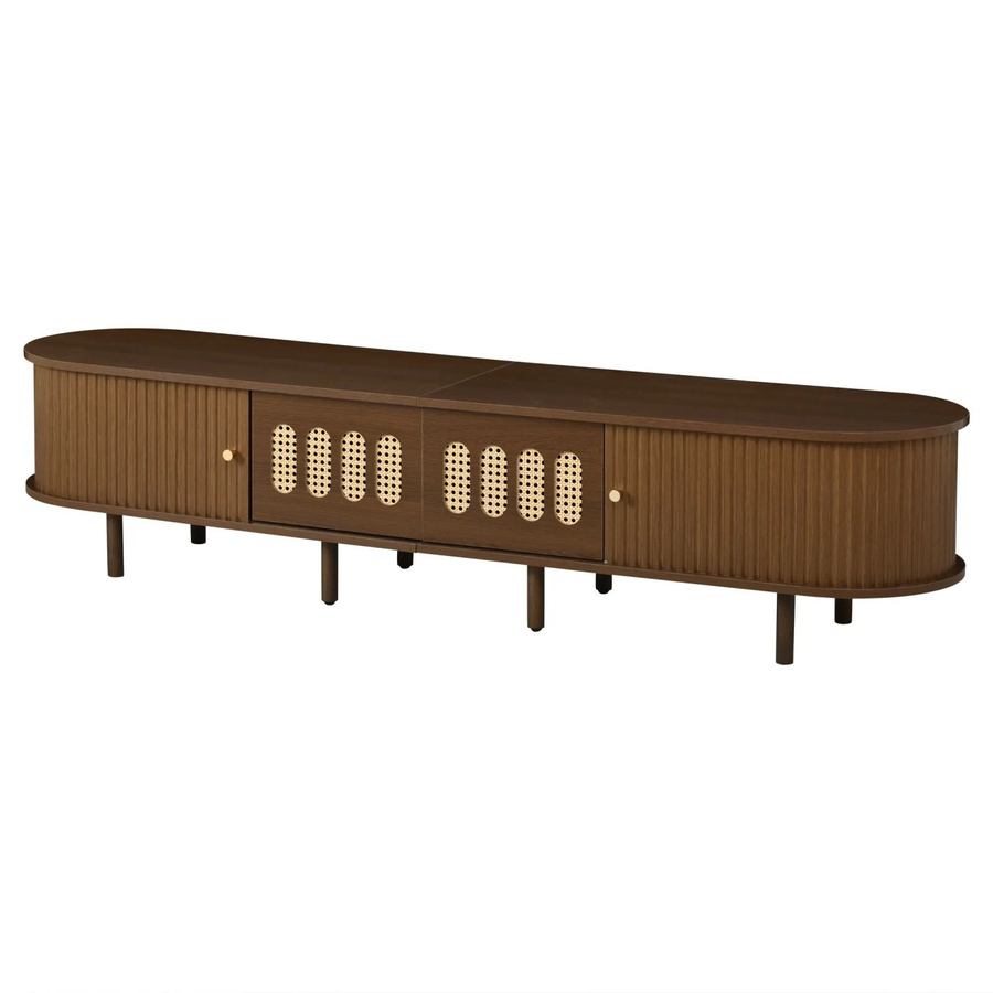 okwish TV Schrank mit Rattan Schubladen und Rolltür in Nussbaum, modern für dein Wohnzimmer, B/T/H: 180 x 40 x 40 cm - Bild 2