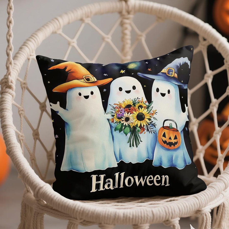 Halloween Kissenbezug mit Geist, Kürbis und Monster aus Polyester in Multicolor, B/H: 18 x 18 cm - Bild 3